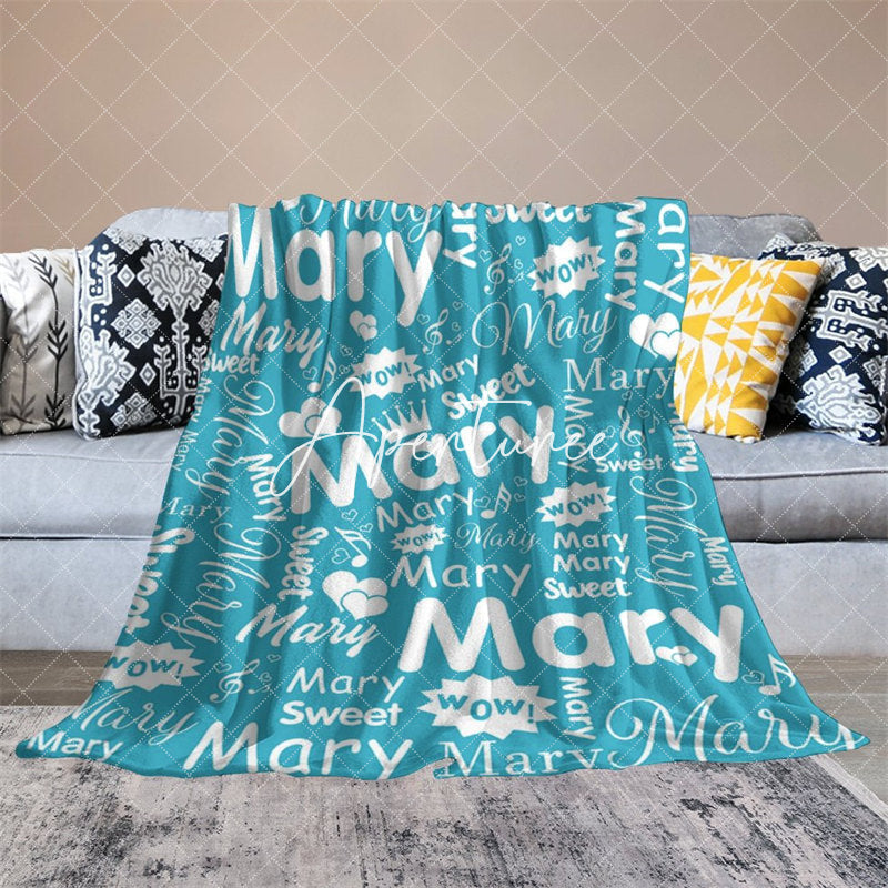 Aperturee - Aperturee Wow Sweet Heart Crown Blue White Custom Name Blanket