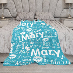 Aperturee - Aperturee Wow Sweet Heart Crown Blue White Custom Name Blanket