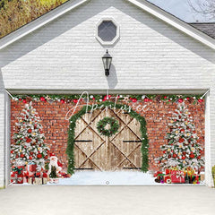 Aperturee - Aperturee Wreath Barn Door Brick Wall Xmas Garage Door Banner