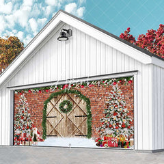 Aperturee - Aperturee Wreath Barn Door Brick Wall Xmas Garage Door Banner