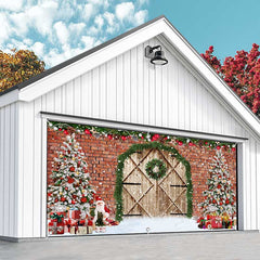 Aperturee - Aperturee Wreath Barn Door Brick Wall Xmas Garage Door Banner