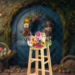 Aperturee - Aperturee Wreath Blue Arch Door Basket Eggs Easter Backdrop