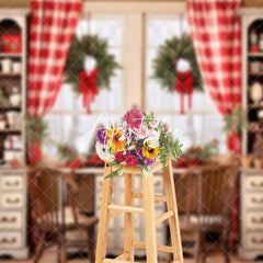 Aperturee - Aperturee Wreath Curtain Window Cupboard Christmas Backdrop