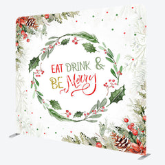 Aperturee - Aperturee Wreath Eat Drink Merry Tension Fabric Backdrop