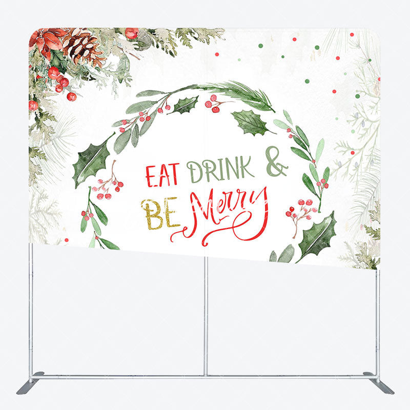 Aperturee - Aperturee Wreath Eat Drink Merry Tension Fabric Backdrop