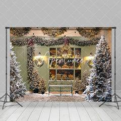 Aperturee - Aperturee Wreath Festive Bakery Window Tree Christmas Backdrop