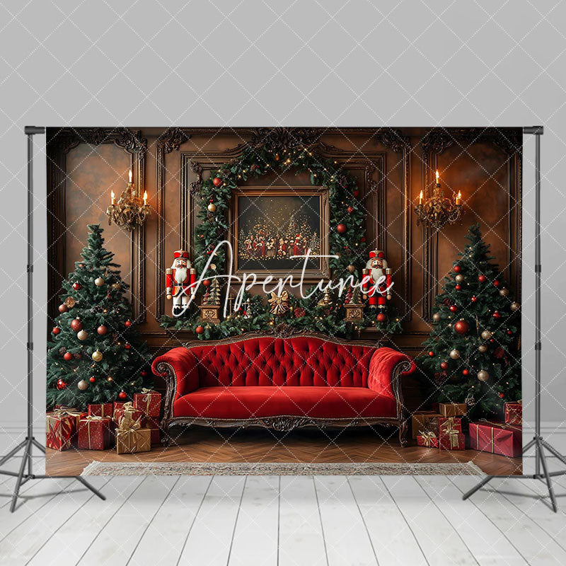 Aperturee - Aperturee Wreath Luxury Vintage Wall Sofa Christmas Backdrop