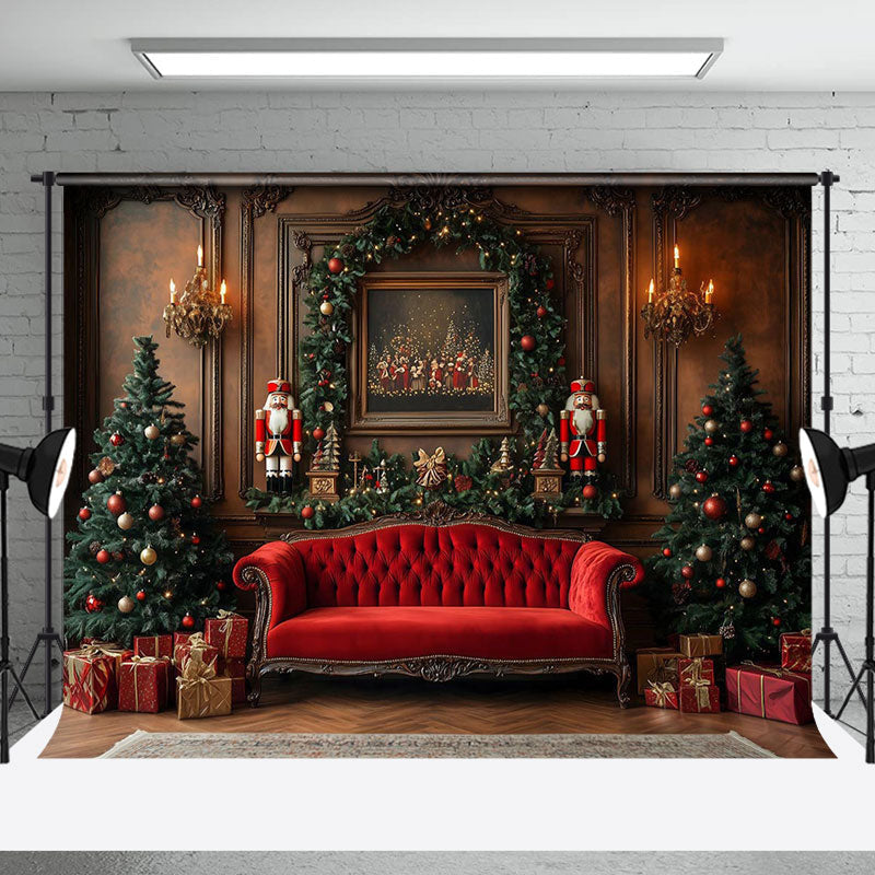 Aperturee - Aperturee Wreath Luxury Vintage Wall Sofa Christmas Backdrop