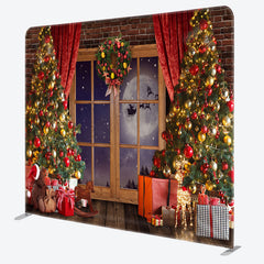 Aperturee - Aperturee Wreath Trees Window Christmas Pillow Case Backdrop