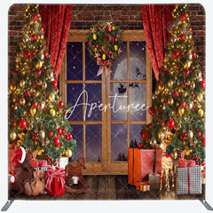 Aperturee - Aperturee Wreath Trees Window Christmas Pillow Case Backdrop