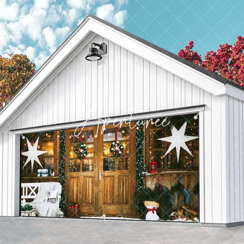 Aperturee - Aperturee Wreath Wood Boutique Christmas Garage Door Banner