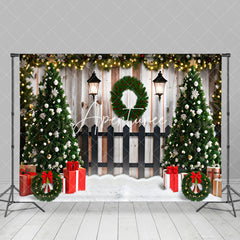 Aperturee - Aperturee Wreath Wood Wall Fence Christmas Tree Gift Backdrop