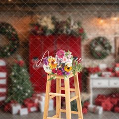 Aperturee - Aperturee Wreaths Red Scene Festive Christmas Room Backdrop