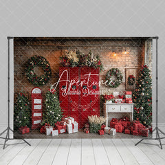 Aperturee - Aperturee Wreaths Red Scene Festive Christmas Room Backdrop