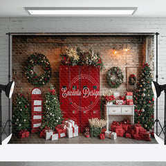 Aperturee - Aperturee Wreaths Red Scene Festive Christmas Room Backdrop