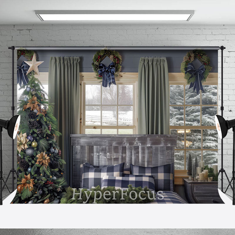 Aperturee - Aperturee Xmas Tree Bed Curtain Window Scene Christmas Backdrop