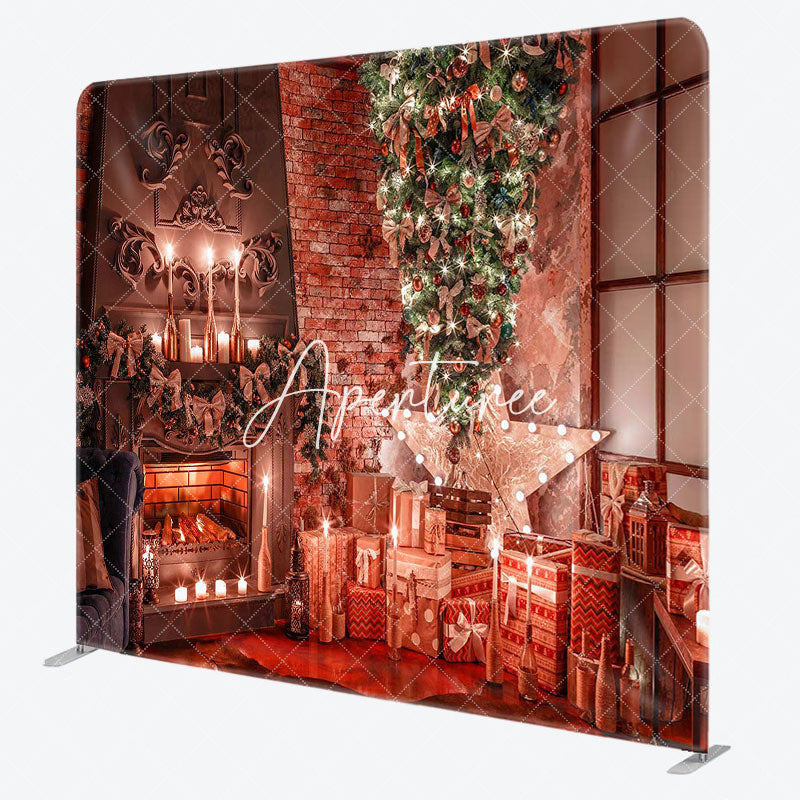 Aperturee - Aperturee Xmas Tree Brick Wall Fireplace Pillow Case Backdrop