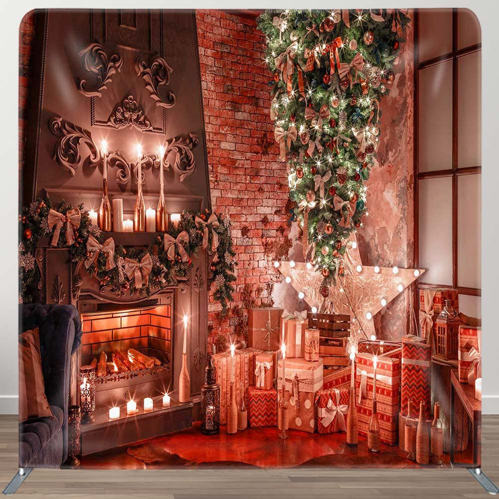 Aperturee - Aperturee Xmas Tree Brick Wall Fireplace Pillow Case Backdrop