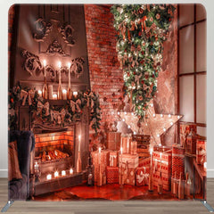 Aperturee - Aperturee Xmas Tree Brick Wall Fireplace Pillow Case Backdrop