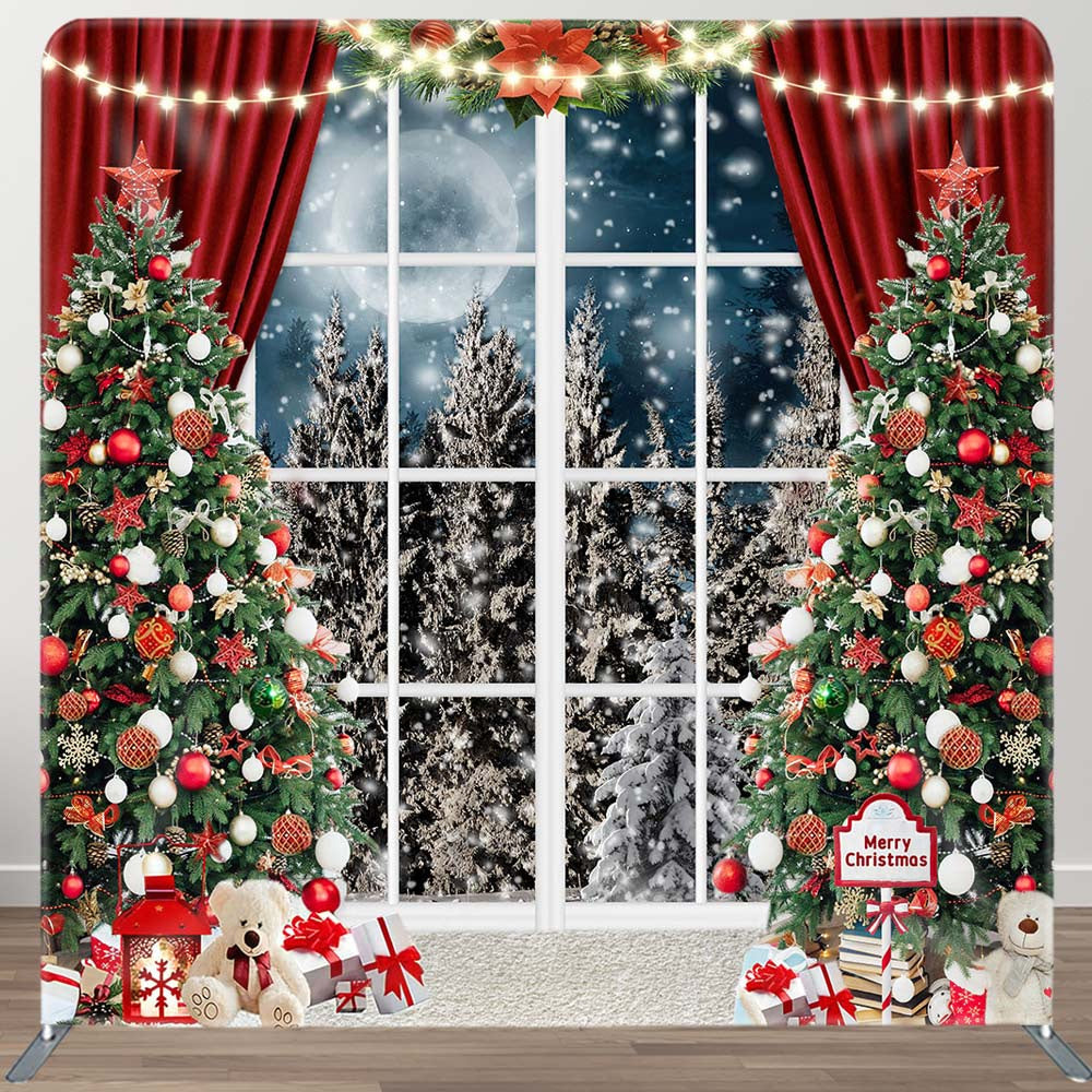 Aperturee - Aperturee Xmas Tree Curtain Window Moon Pillow Case Backdrop