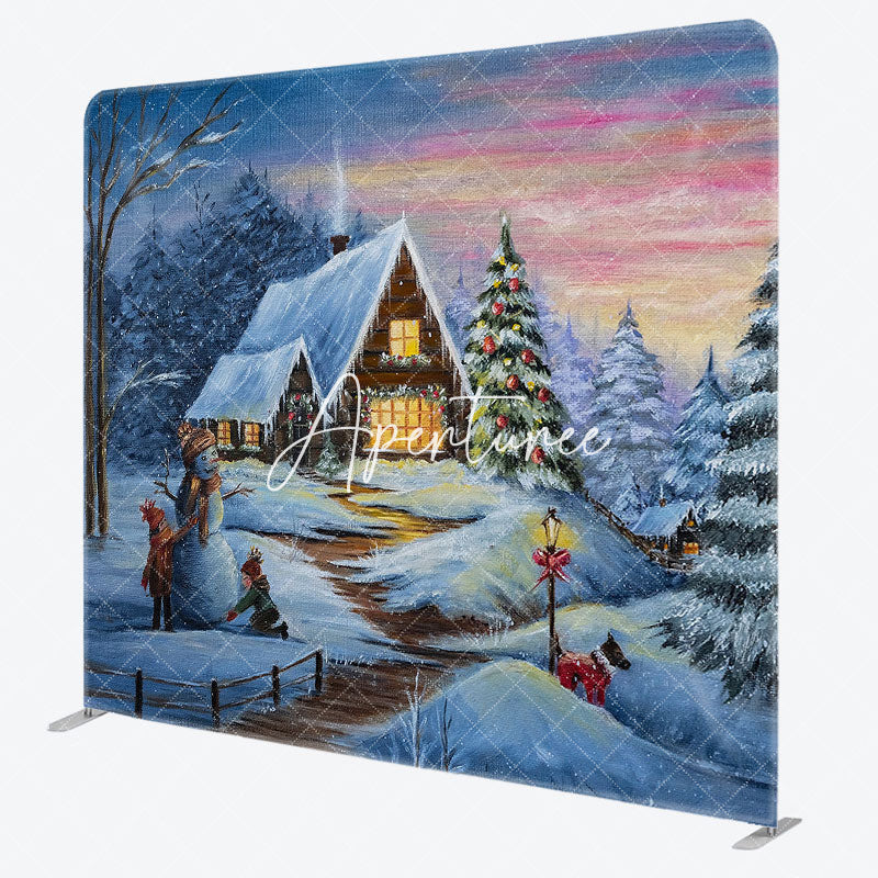 Aperturee - Aperturee Xmas Tree Forest Snowman Double-Sided Square Backdrop