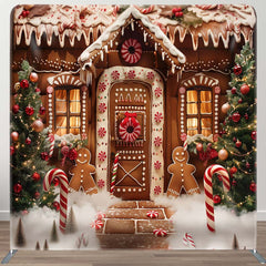 Aperturee - Aperturee Xmas Tree Gingerbread House Pillow Case Backdrop