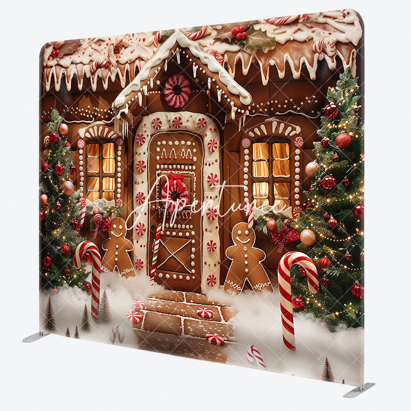 Aperturee - Aperturee Xmas Tree Gingerbread House Pillow Case Backdrop