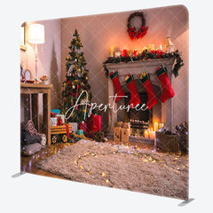 Aperturee - Aperturee Xmas Tree Light Fireplace Tension Fabric Backdrop