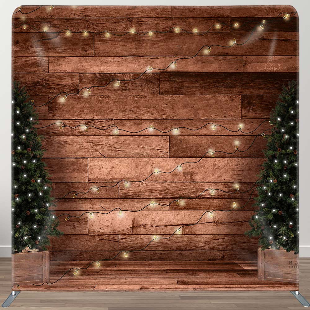 Aperturee - Aperturee Xmas Tree Lights Warm Wooden Pillow Cover Backdrop