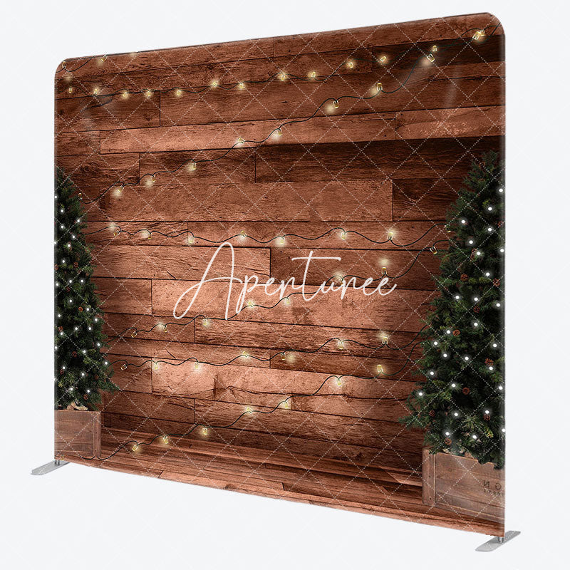 Aperturee - Aperturee Xmas Tree Lights Warm Wooden Pillow Cover Backdrop