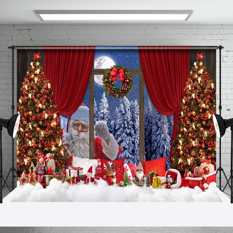 Aperturee - Aperturee Xmas Tree Santa Outside Window Christmas Backdrop