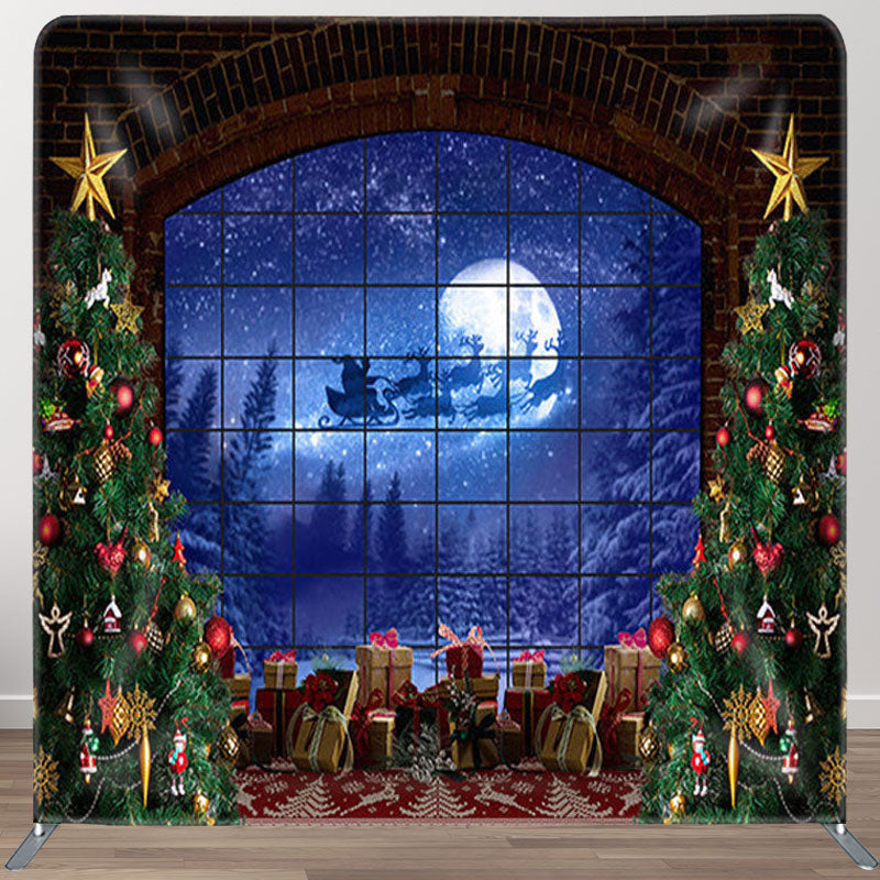 Aperturee - Aperturee Xmas Trees Deers Gifts Window Sky Christmas Backdrop