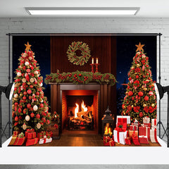 Aperturee - Aperturee Xmas Trees Gifts Retro Fireplace Christmas Backdrop