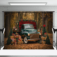 Aperturee - Aperturee Xmas Trees Teal Car Gifts Forest Christmas Backdrop