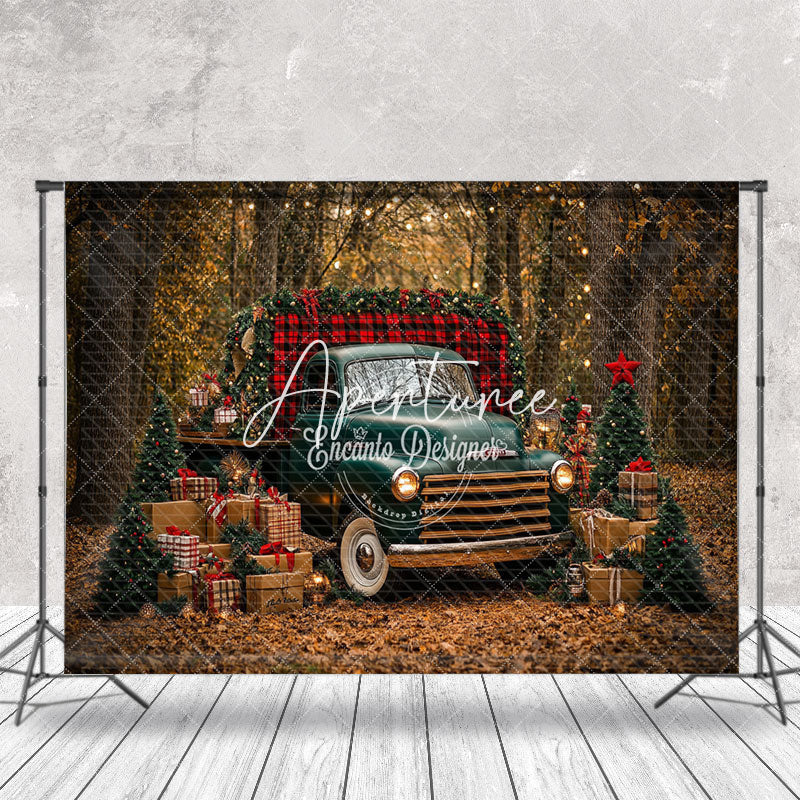 Aperturee - Aperturee Xmas Trees Teal Car Gifts Forest Christmas Backdrop