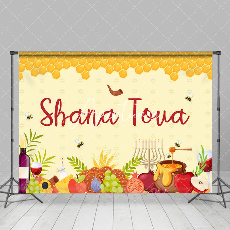 Aperturee - Aperturee Yellow Bee Honeycomb Food Shofar Shana Tova Backdrop