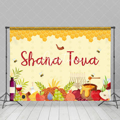 Aperturee - Aperturee Yellow Bee Honeycomb Food Shofar Shana Tova Backdrop