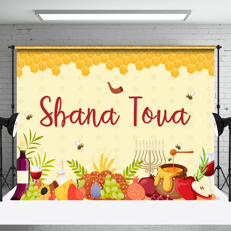 Aperturee - Aperturee Yellow Bee Honeycomb Food Shofar Shana Tova Backdrop