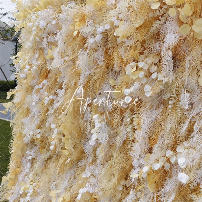 Aperturee - Aperturee Yellow Boho Faux Spruce Leaf Floral Wall Backdrop