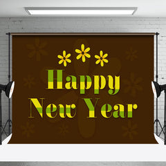 Aperturee - Aperturee Yellow Floral Dark Brown Happy New Year Backdrop