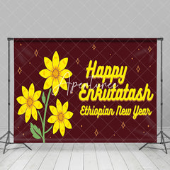 Aperturee - Aperturee Yellow Floral Reddish Brown Happy Enkutatash Backdrop