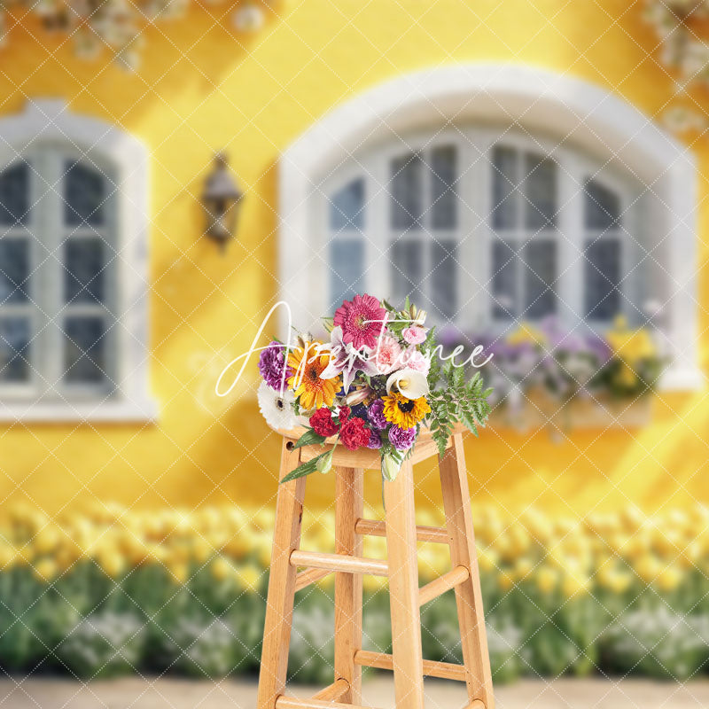 Aperturee - Aperturee Yellow Garden Wall Greenery Floral Spring Backdrop