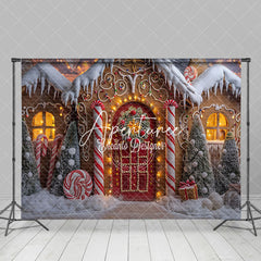 Aperturee - Aperturee Yellow Gingerbread House Candy Cane Xmas Backdrop