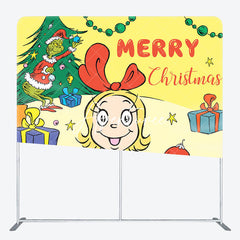 Aperturee - Aperturee Yellow Girl Monster Merry Christmas Square Backdrop