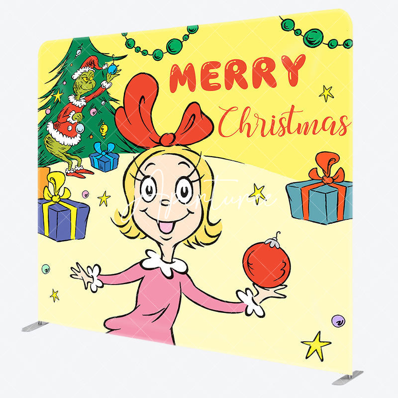 Aperturee - Aperturee Yellow Girl Monster Merry Christmas Square Backdrop