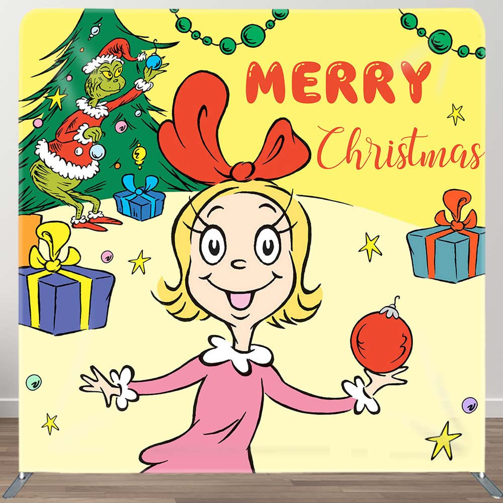 Aperturee - Aperturee Yellow Girl Monster Merry Christmas Square Backdrop