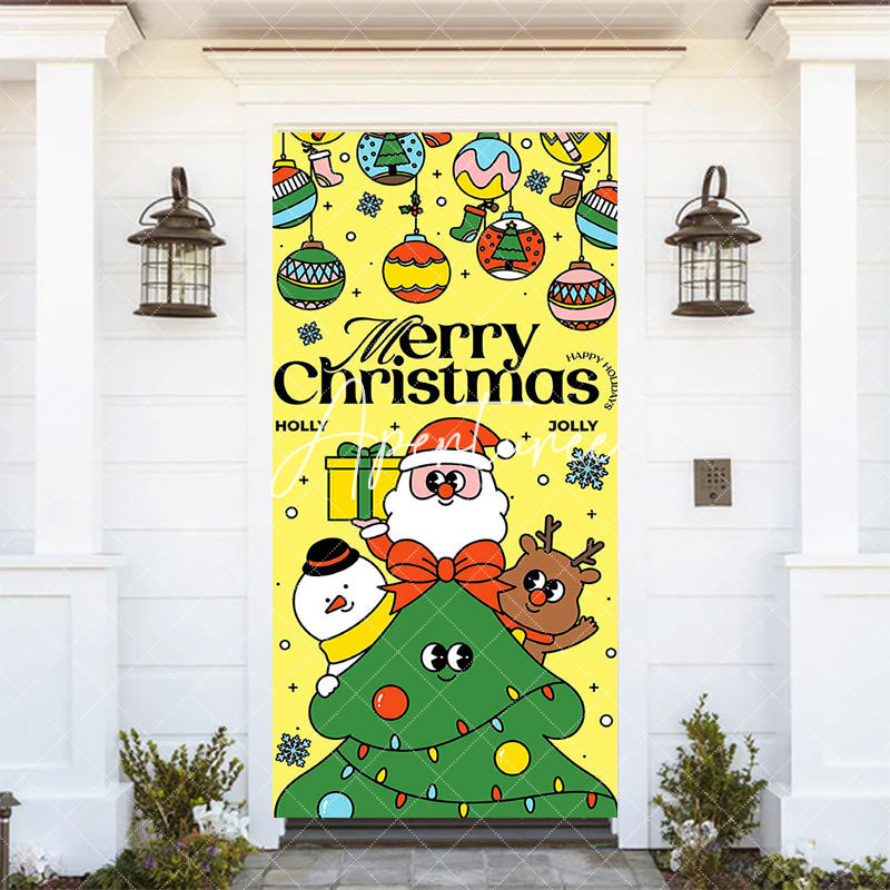 Aperturee - Aperturee Yellow Green Cute Bells Merry Christmas Door Cover