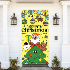 Aperturee - Aperturee Yellow Green Cute Bells Merry Christmas Door Cover