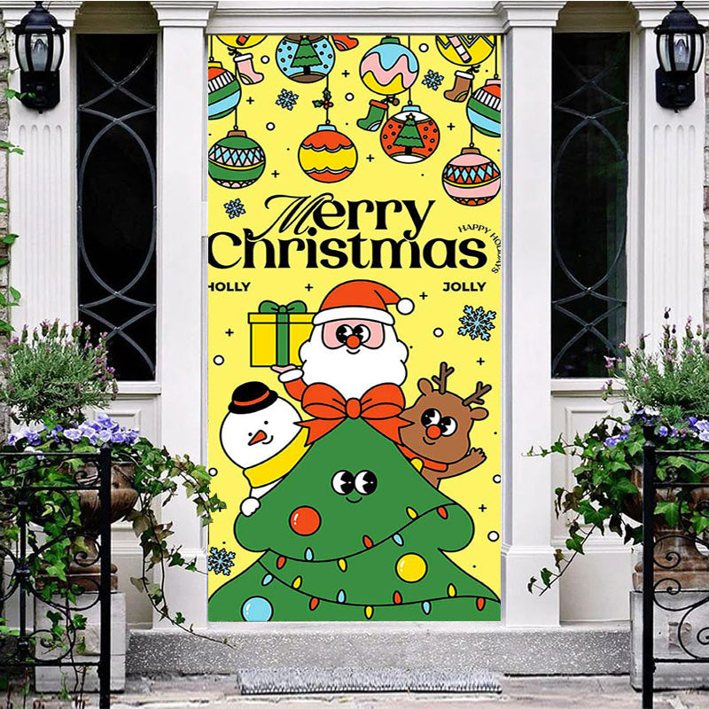 Aperturee - Aperturee Yellow Green Cute Bells Merry Christmas Door Cover