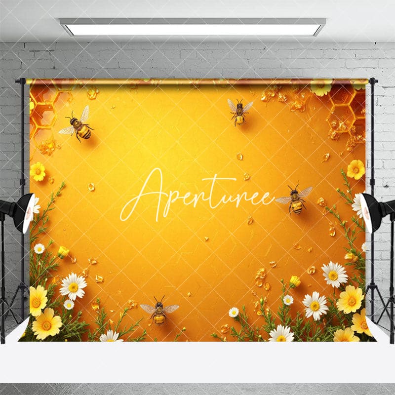 Aperturee - Aperturee Yellow Honeycomb Wall Floral Bee Fine Art Backdrop